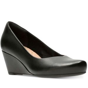 Clarks black slip-on leather wedge size 9